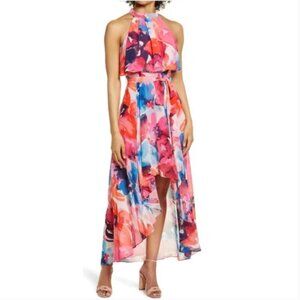 Eliza J Floral Halter Maxi Dress – Multicolor Chiffon